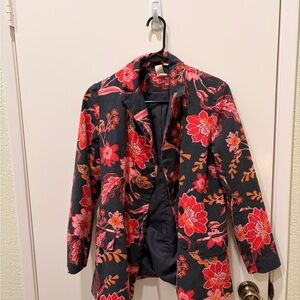 Anthropologie Black and Red Floral Blazer
